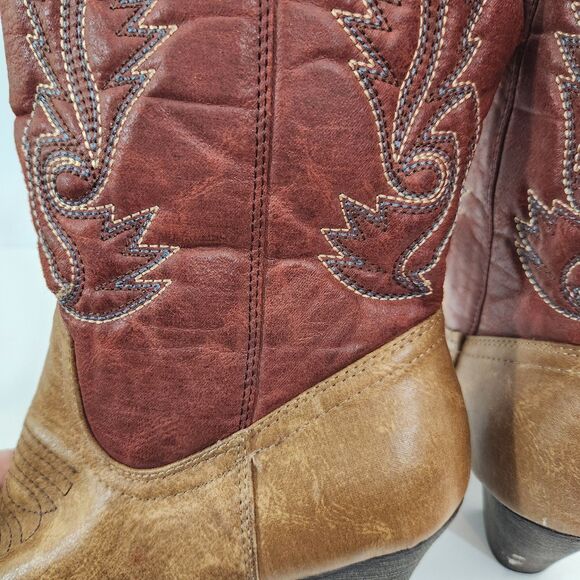 Brown and Burgundy Heeled Boots - Picture 9 of 11